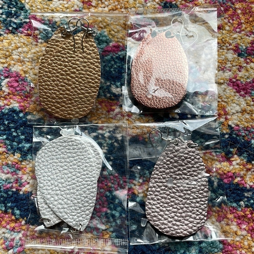 Metallic Leather Teardrop Earrings NIP set of 4
